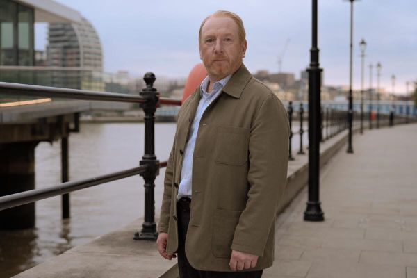 The Chelsea detective, DI Max Arnold (Adrian Scarborough) on the bank of the River Thames