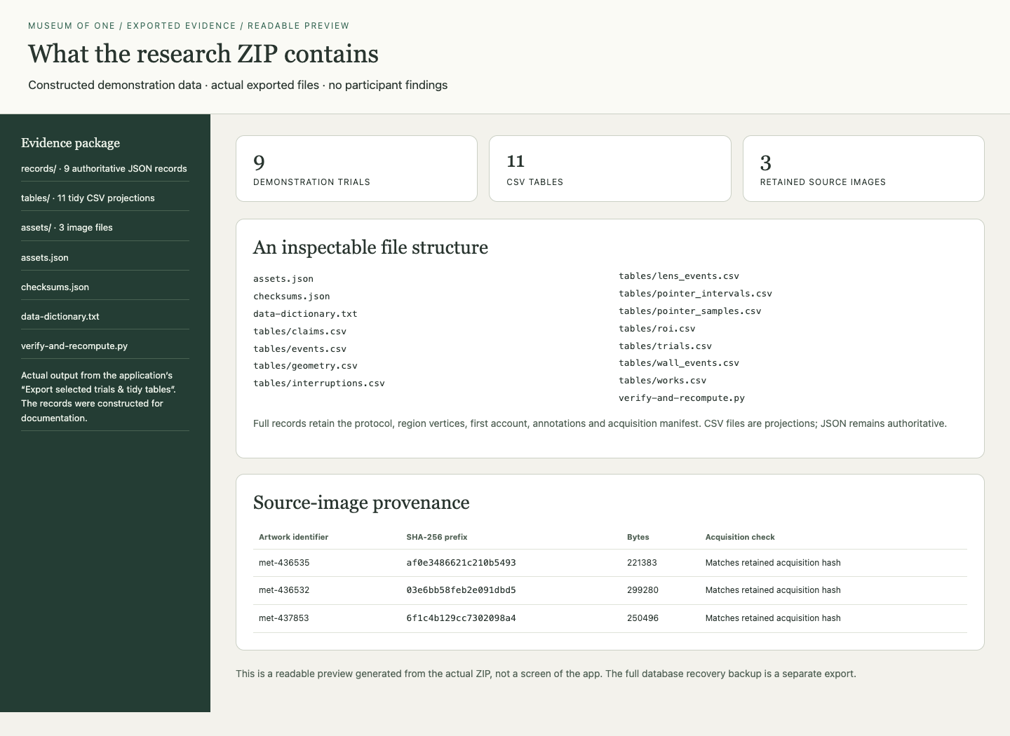 Exported evidence — documentation example