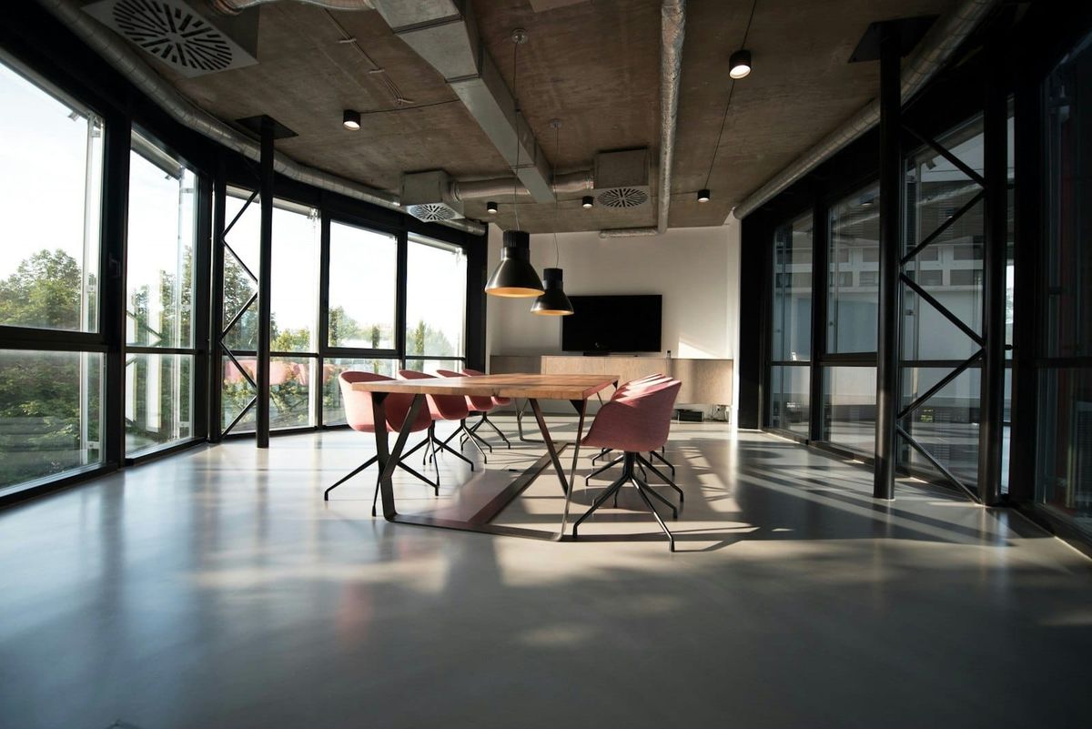 Modern office interior with glass walls