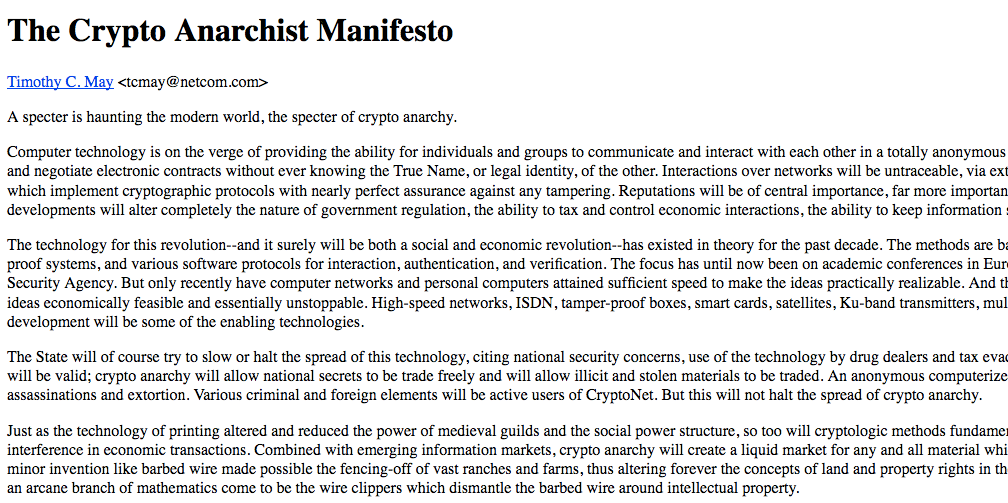 The Crypto Anarchist Manifesto is More Relevant than Ever | by Matt ฿ |  ChainRift Research | Medium