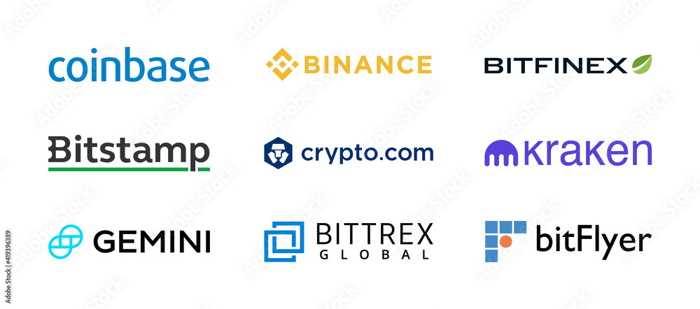 Cryptocurrency Exchange Logos. Top Crypto Currency Exchanges Websites  Vector Logo Collection. Inc Coinbase Logo, Binance Logo, Gemini, Crypto,  Kraken, Bitstamp, Gemini Stock Vector | Adobe Stock