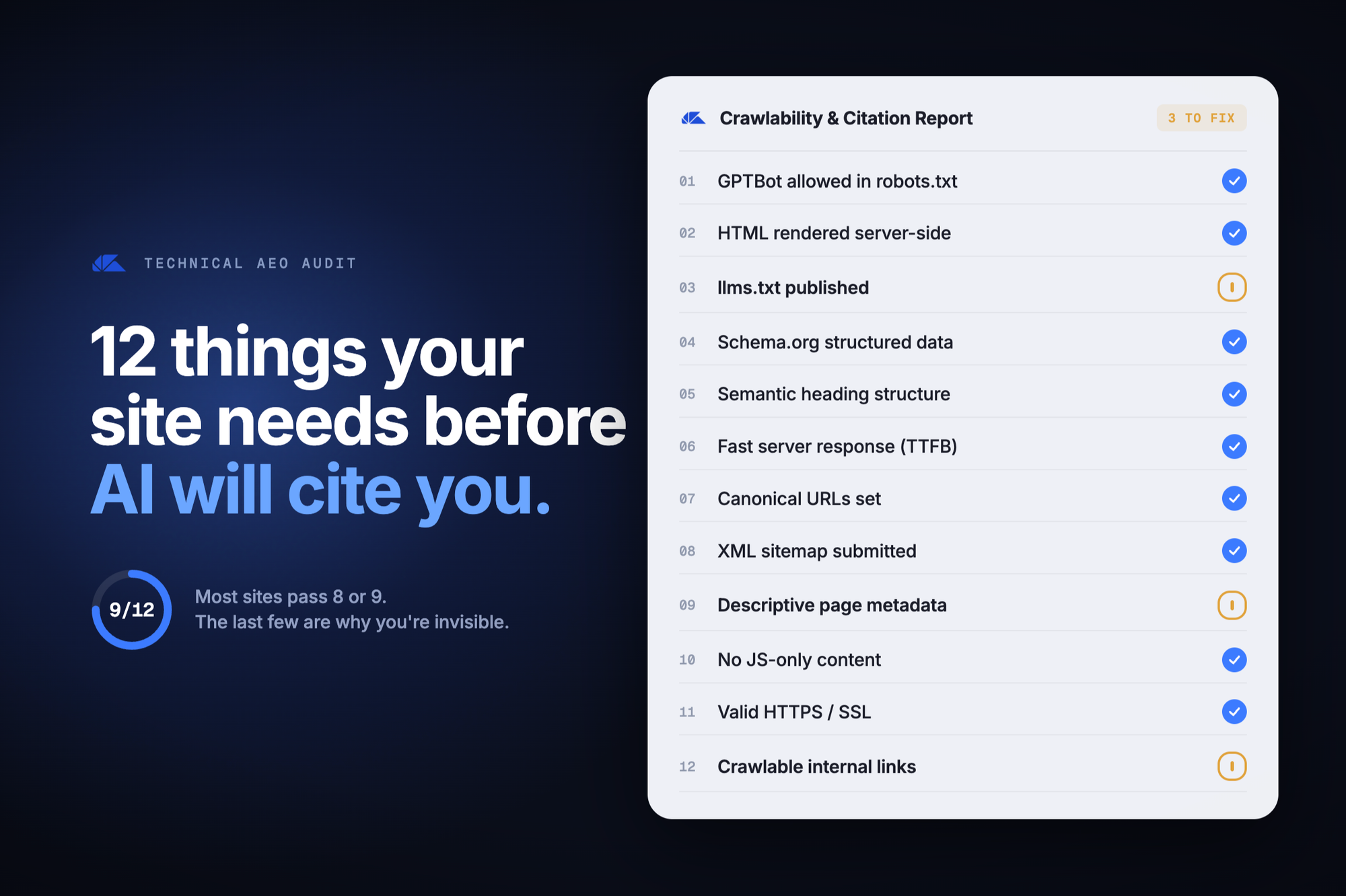 The Technical AEO Audit: 12 Things Your Website Needs Before AI Tools Will Cite You
