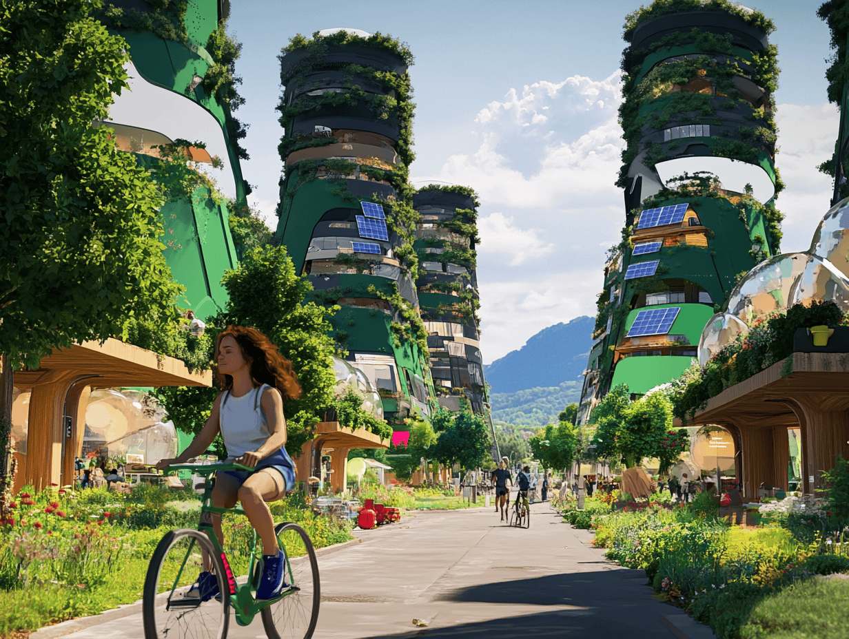 Lucie on a bike in the Sustainable City of 2050 - iterated using Midjourney