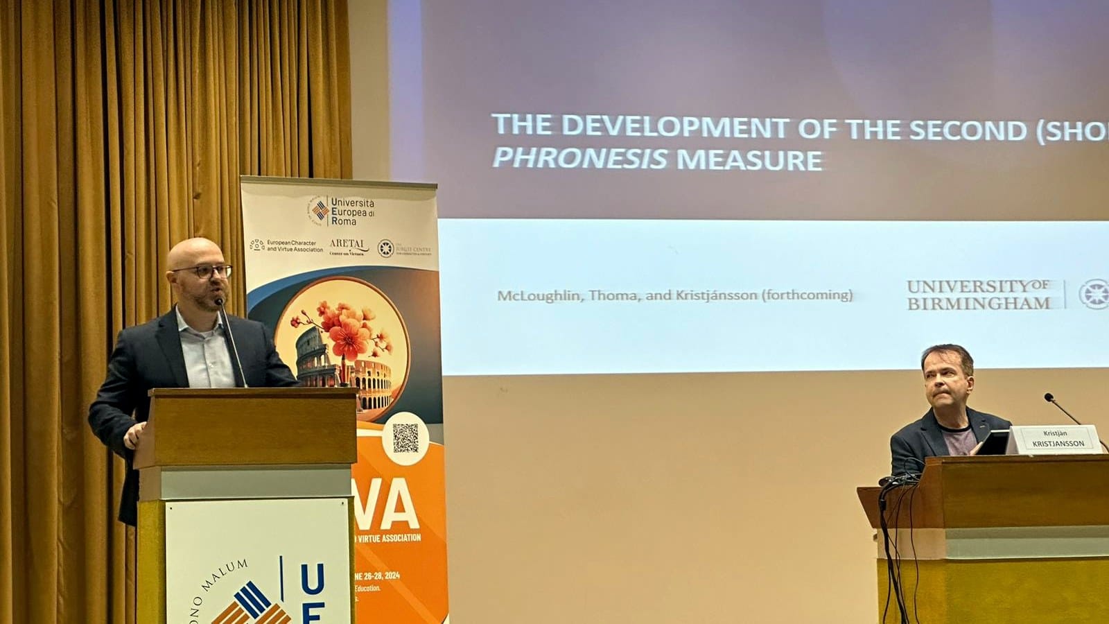 Shane McLoughlin delivering a keynote at the European Character and Virtue Association, Rome