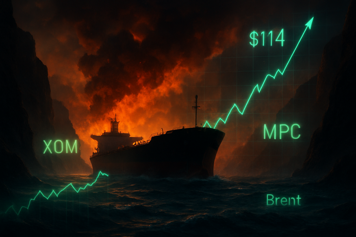 Energy Markets Enflamed: US Giants Surge as Strait of Hormuz Closure Sends Brent Crude Toward $114