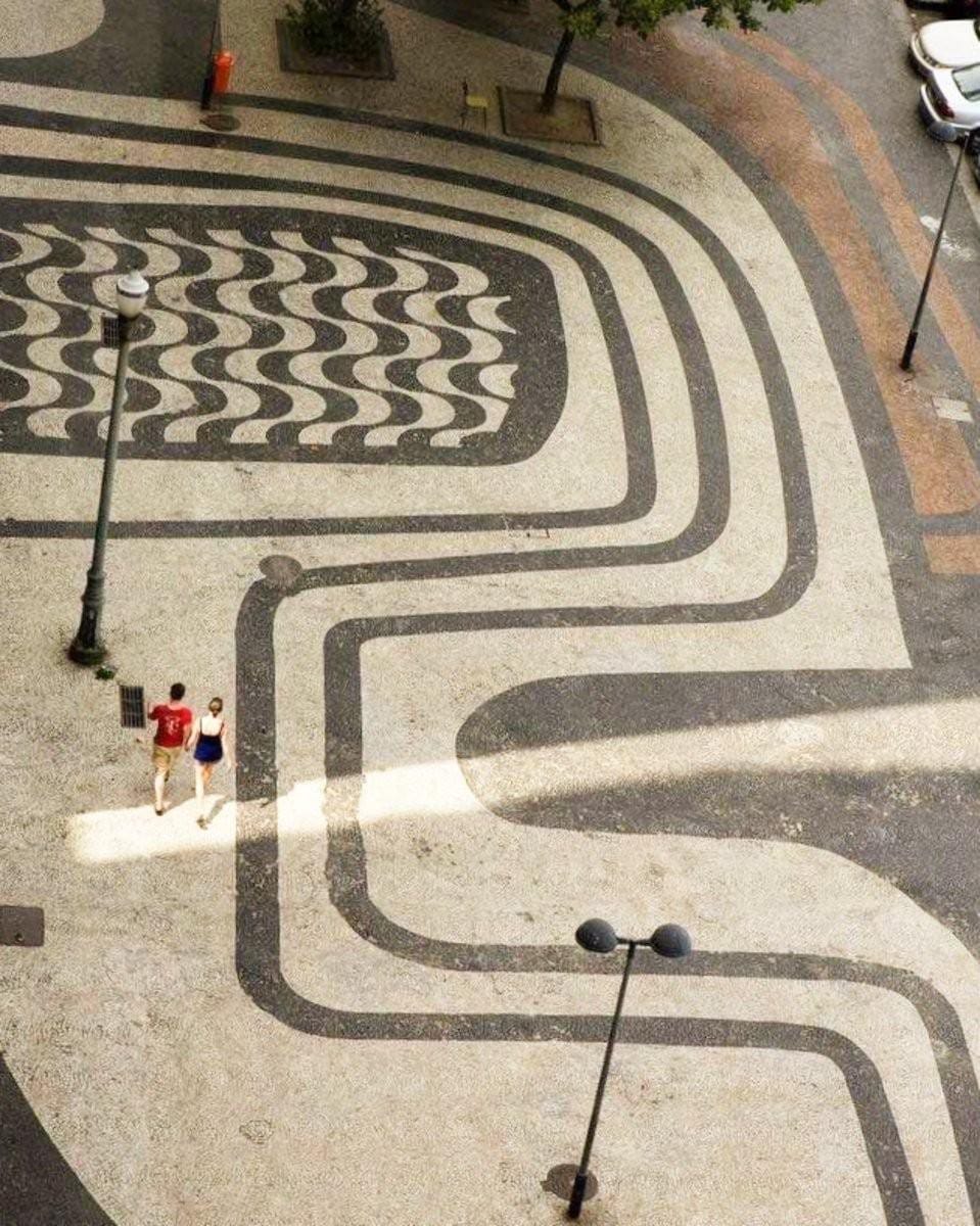 Wavy mosaic pavement of the Copacabana promenade, Roberto Burle Marx