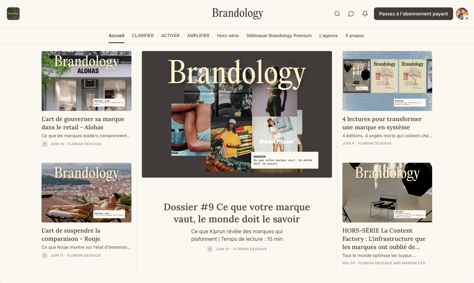 Screenshot of Florian Deveaux's Brandology Substack