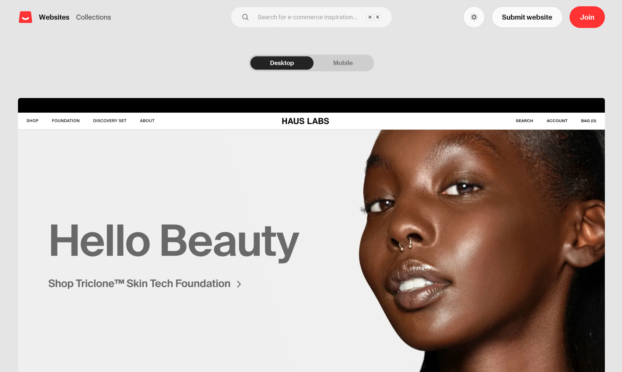 Commerce.design: preview of a site in desktop and mobile versions