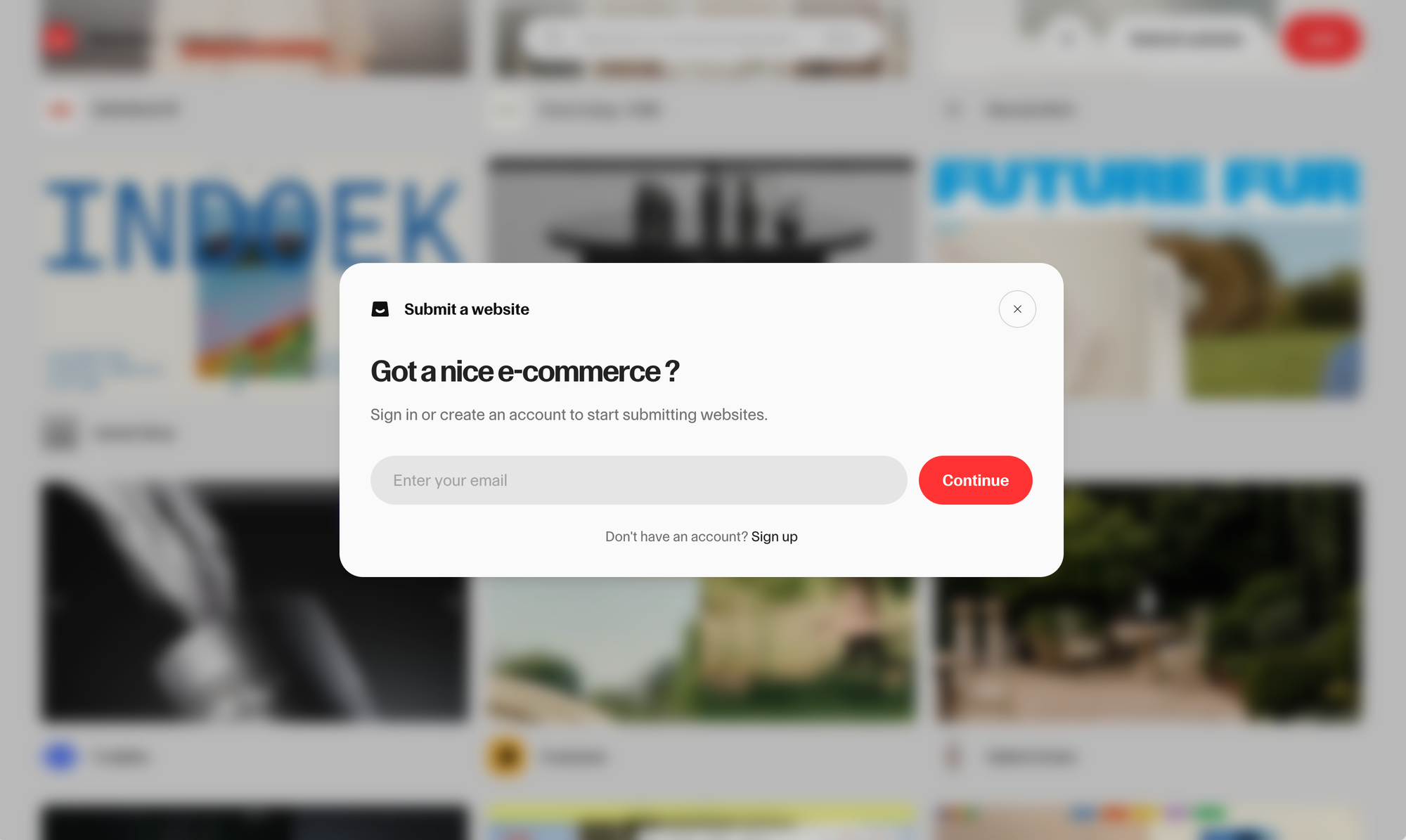 Commerce.design: "Send links" form for suggesting a site