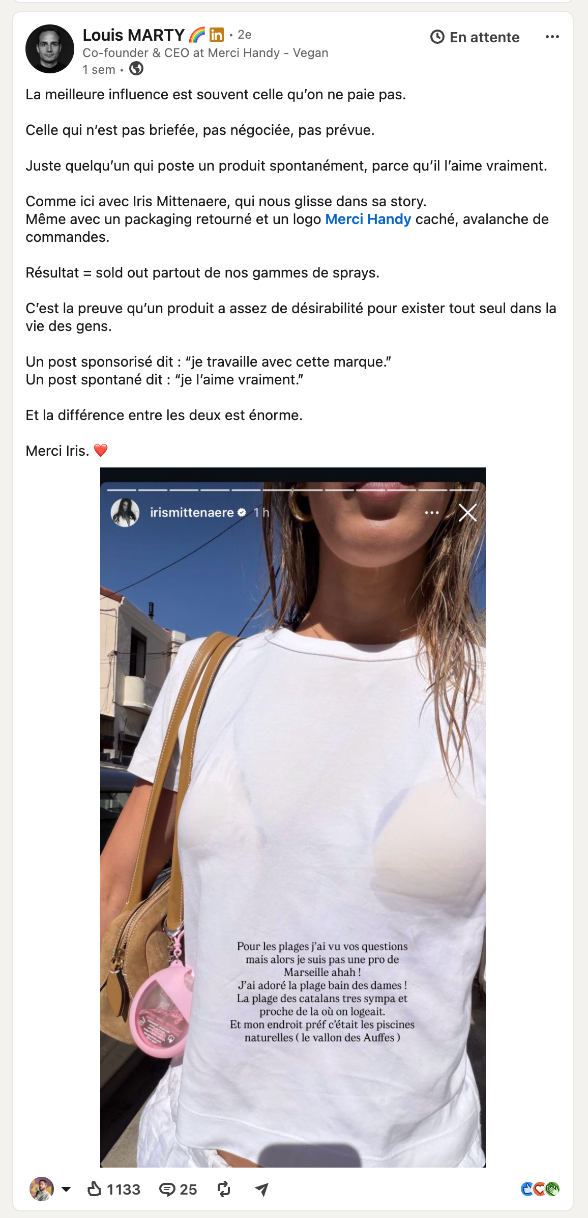 A creator's Instagram Story: product sold out in a single story