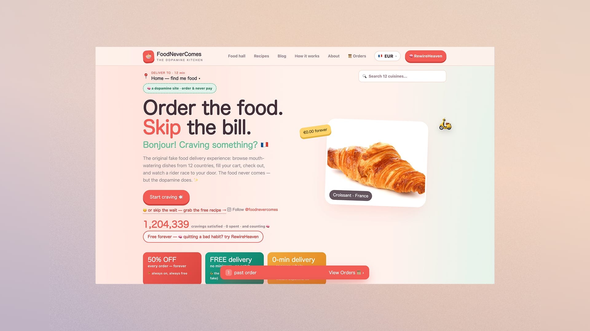 FoodNeverComes, a recreation of a meal delivery app