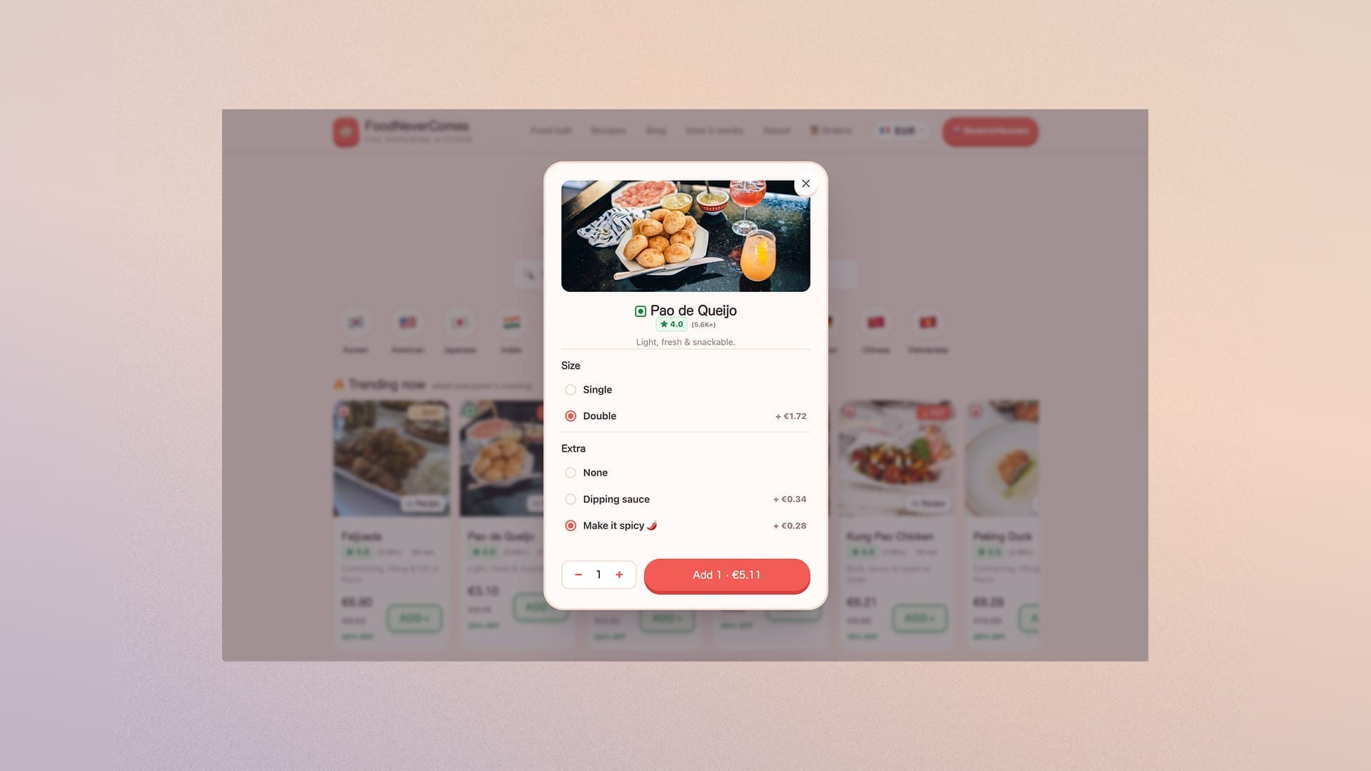 FoodNeverComes screen: order almost at your door (1/3)