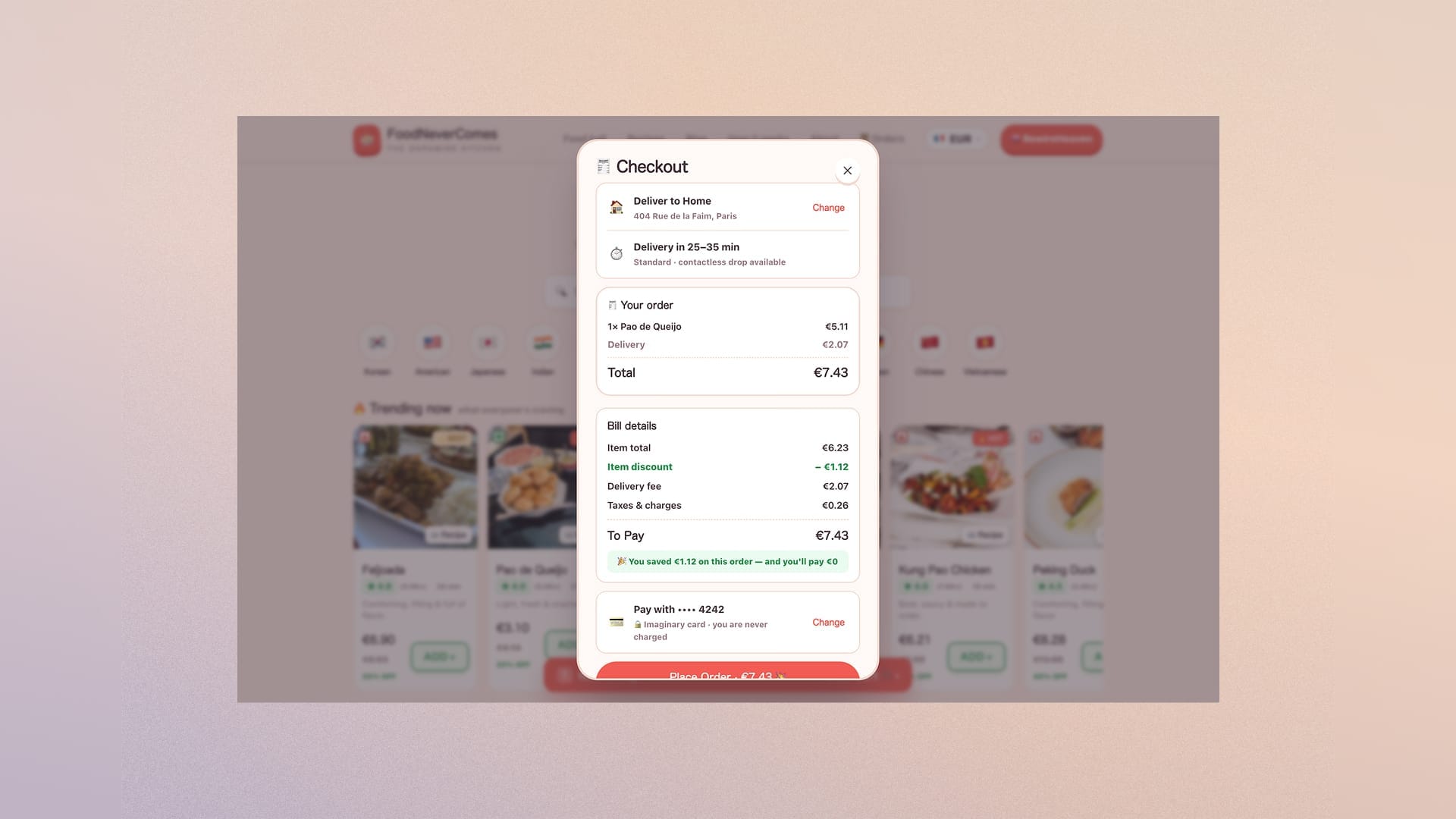 FoodNeverComes screen: order almost at your door (2/3)