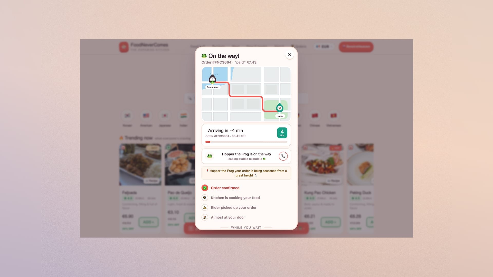 FoodNeverComes screen: order almost at your door (3/3)