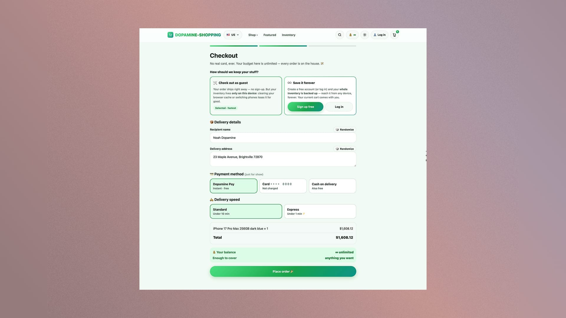 Complete dopamine site journey through to checkout (3/3)