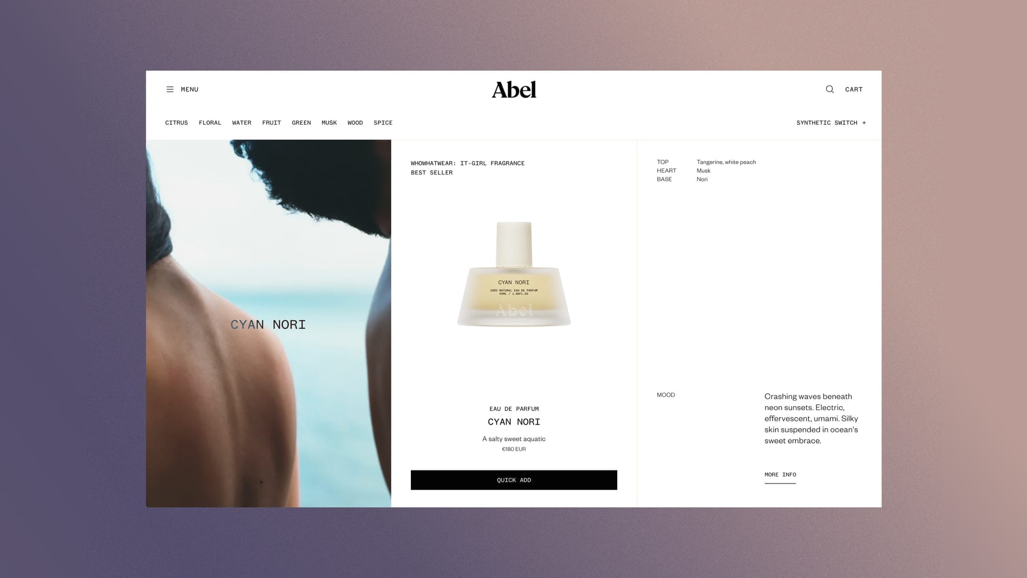 Abel Fragrance collection page: each card limited to information useful for the choice
