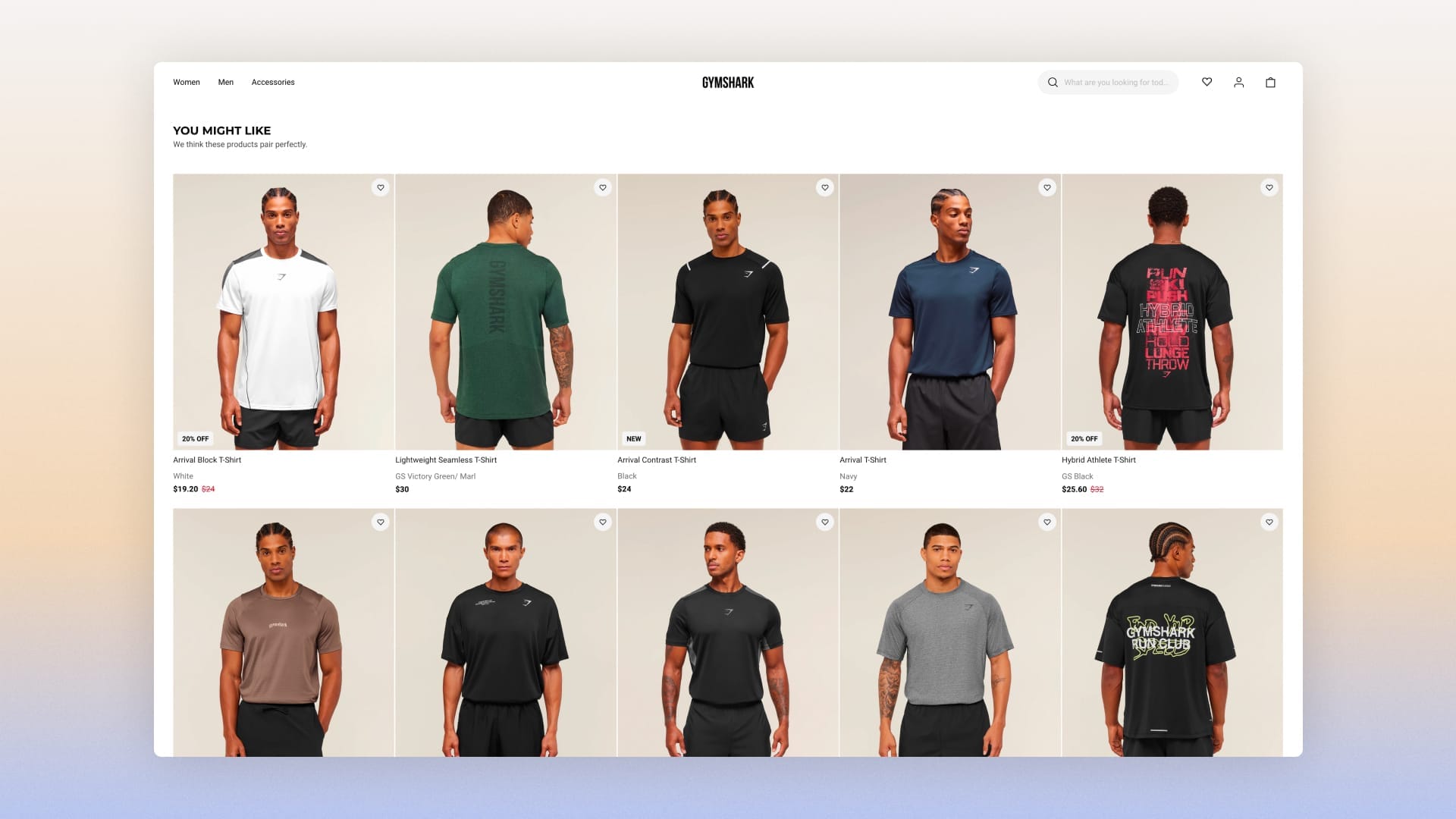 Cross-sell suggestions on the Gymshark site