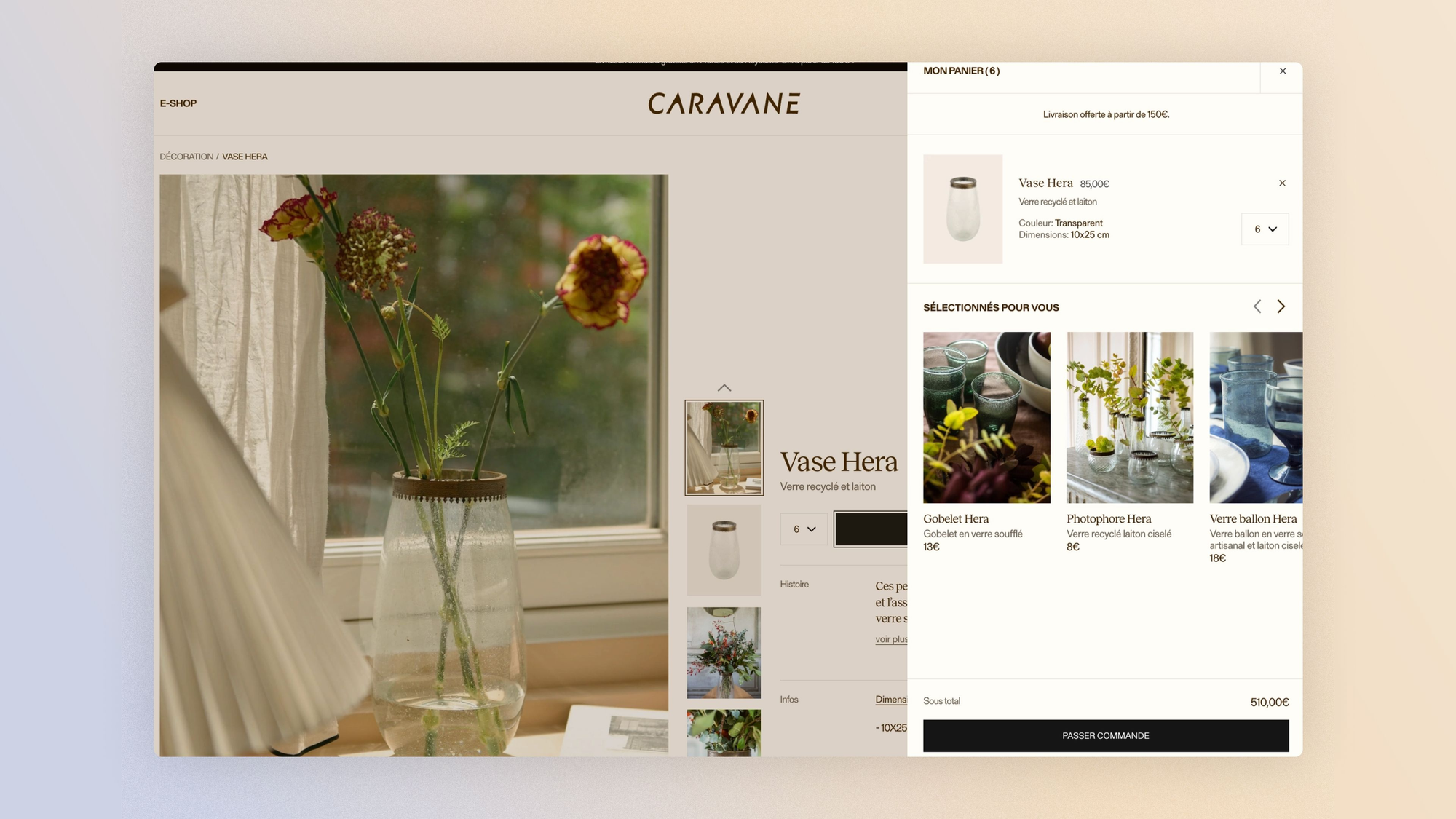 Caravanne product page: reassurance slider and sticky banner