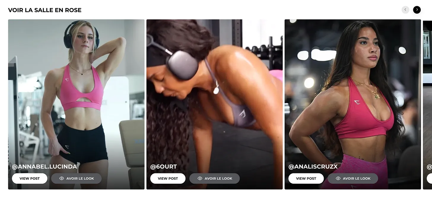 UGC embedded on the Gymshark site