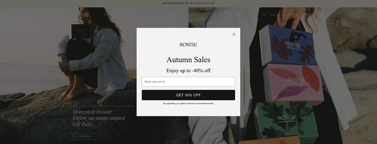 Newsletter signup pop-in on the Rowse site