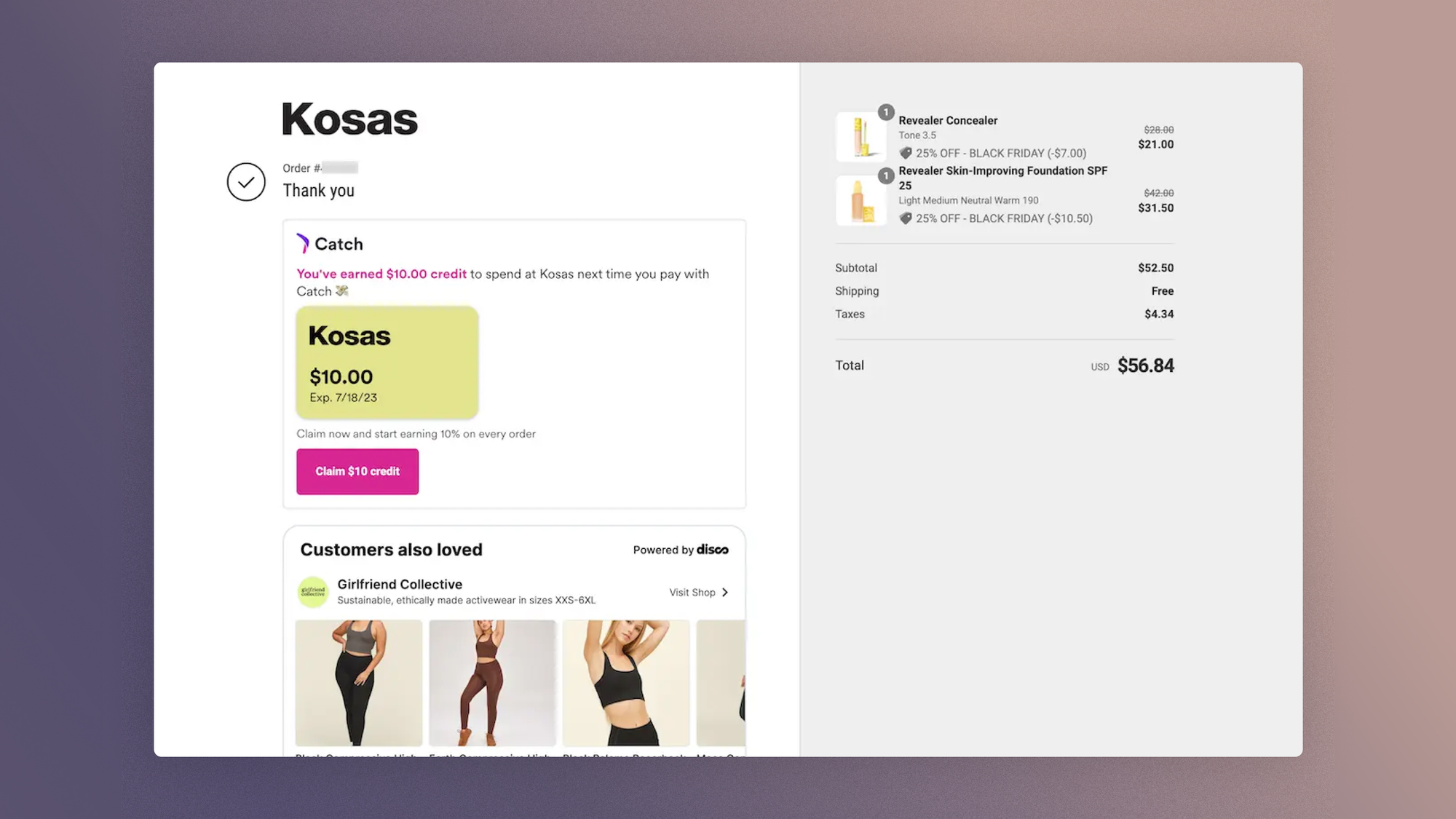 E-commerce thank-you page turned into the first sales page of the next order