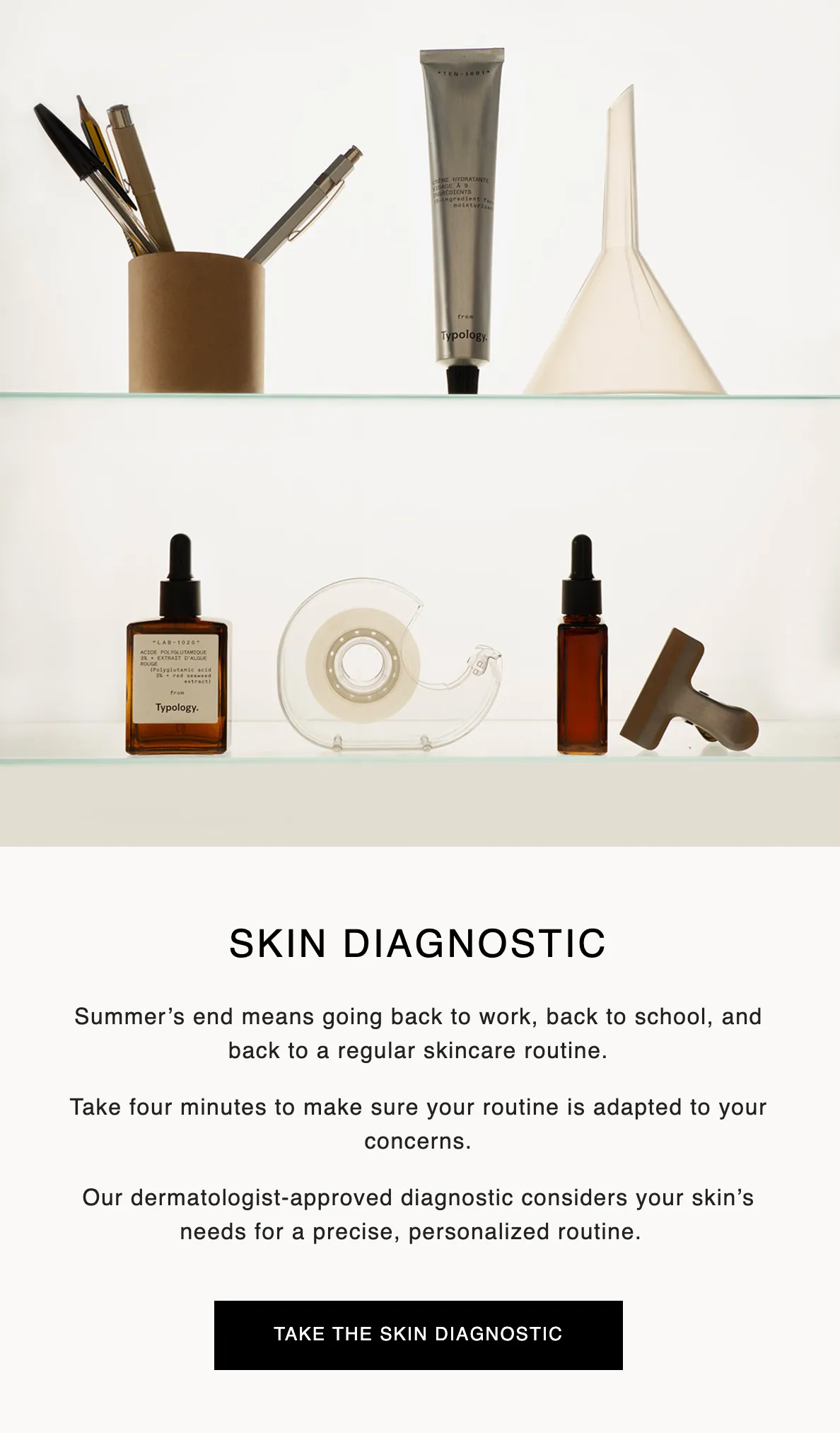 Skin diagnostic invitation in a Typology email