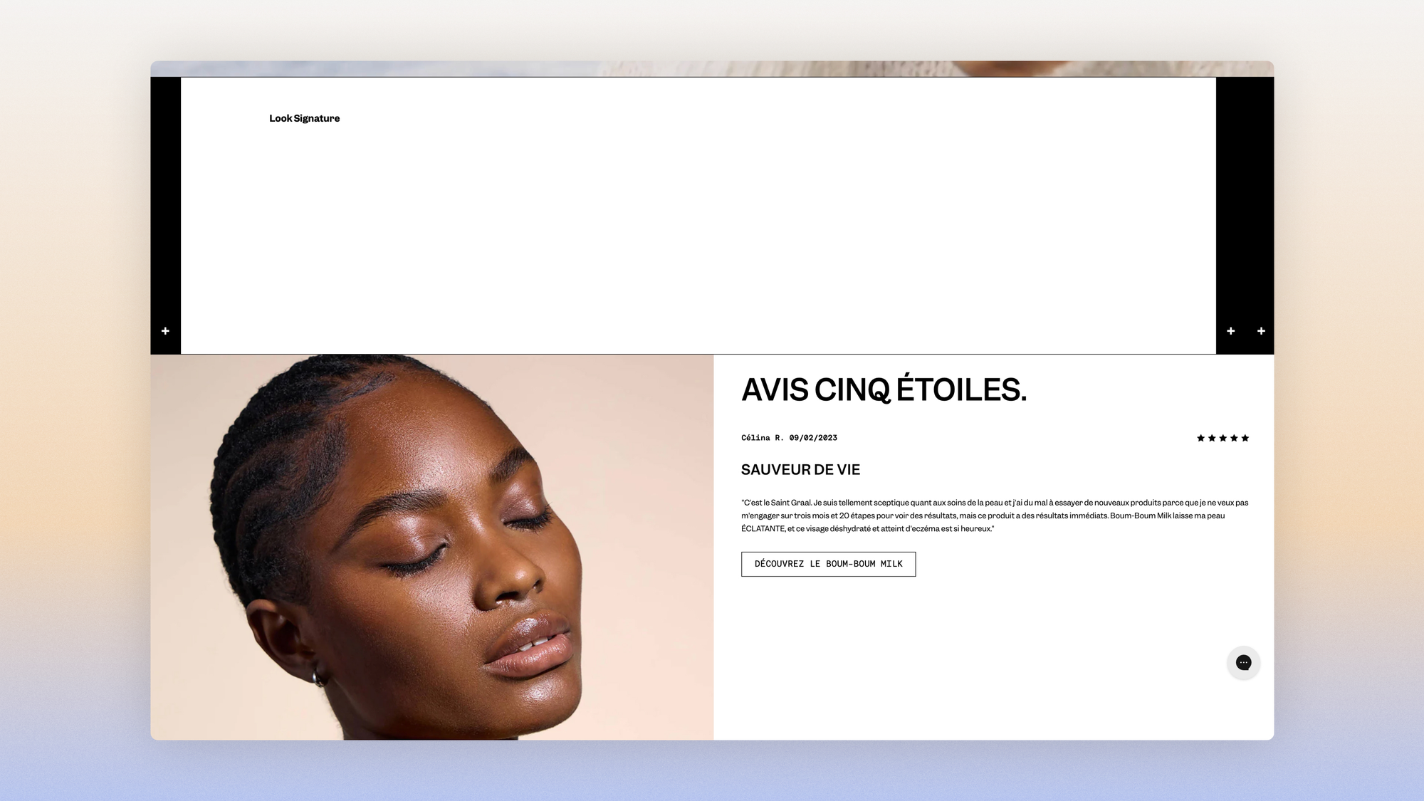 Violette_FR homepage: curated customer reviews that serve its storytelling