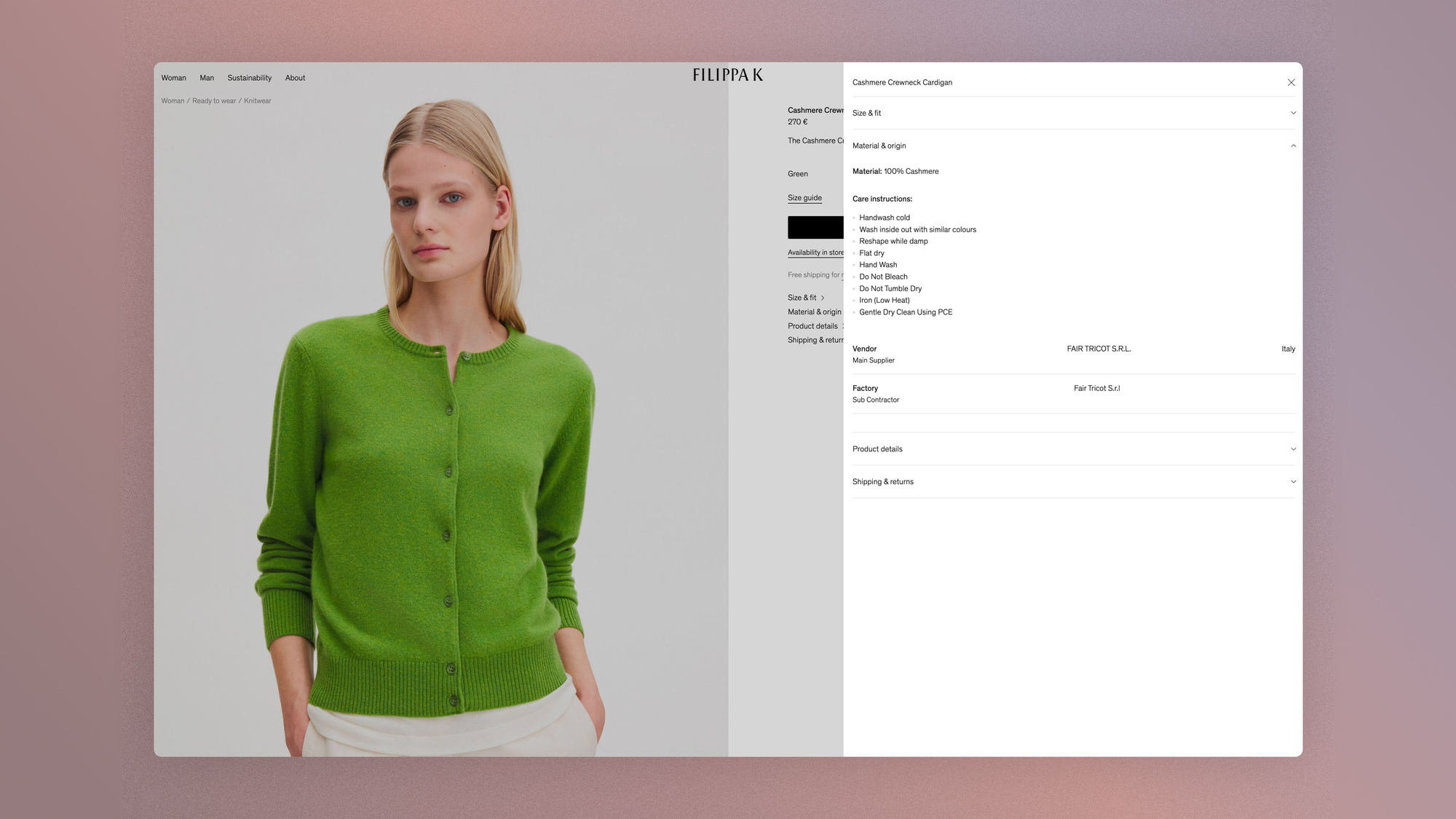 High-end French product page: a vision rather than a spec sheet