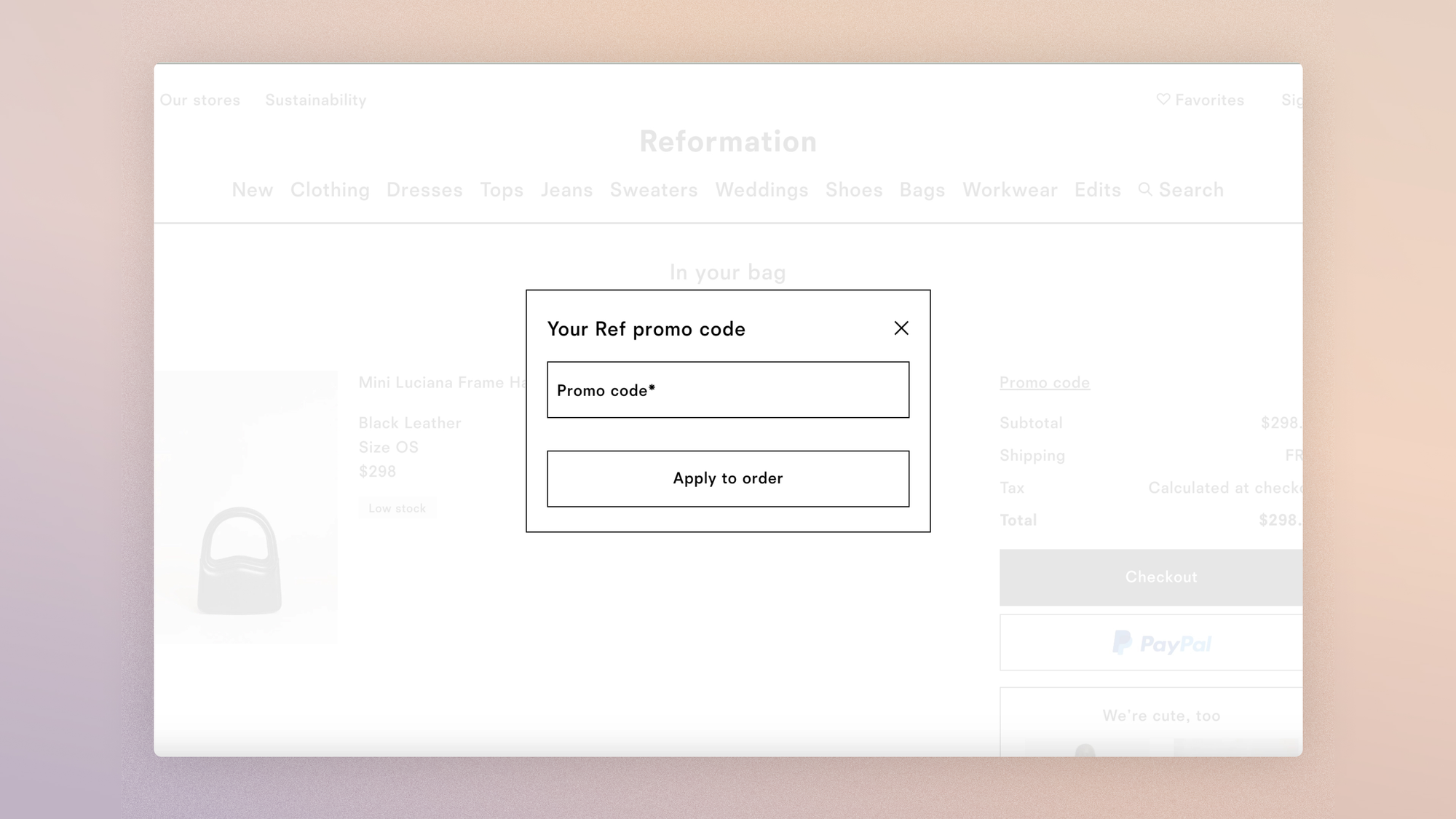 Promo code field displayed in an overlay on a cart page