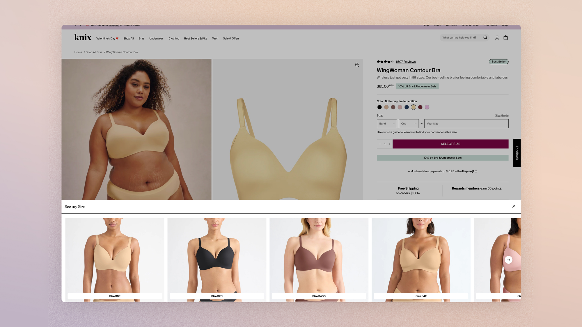 Knix product page: a gallery you can personalize to your own size