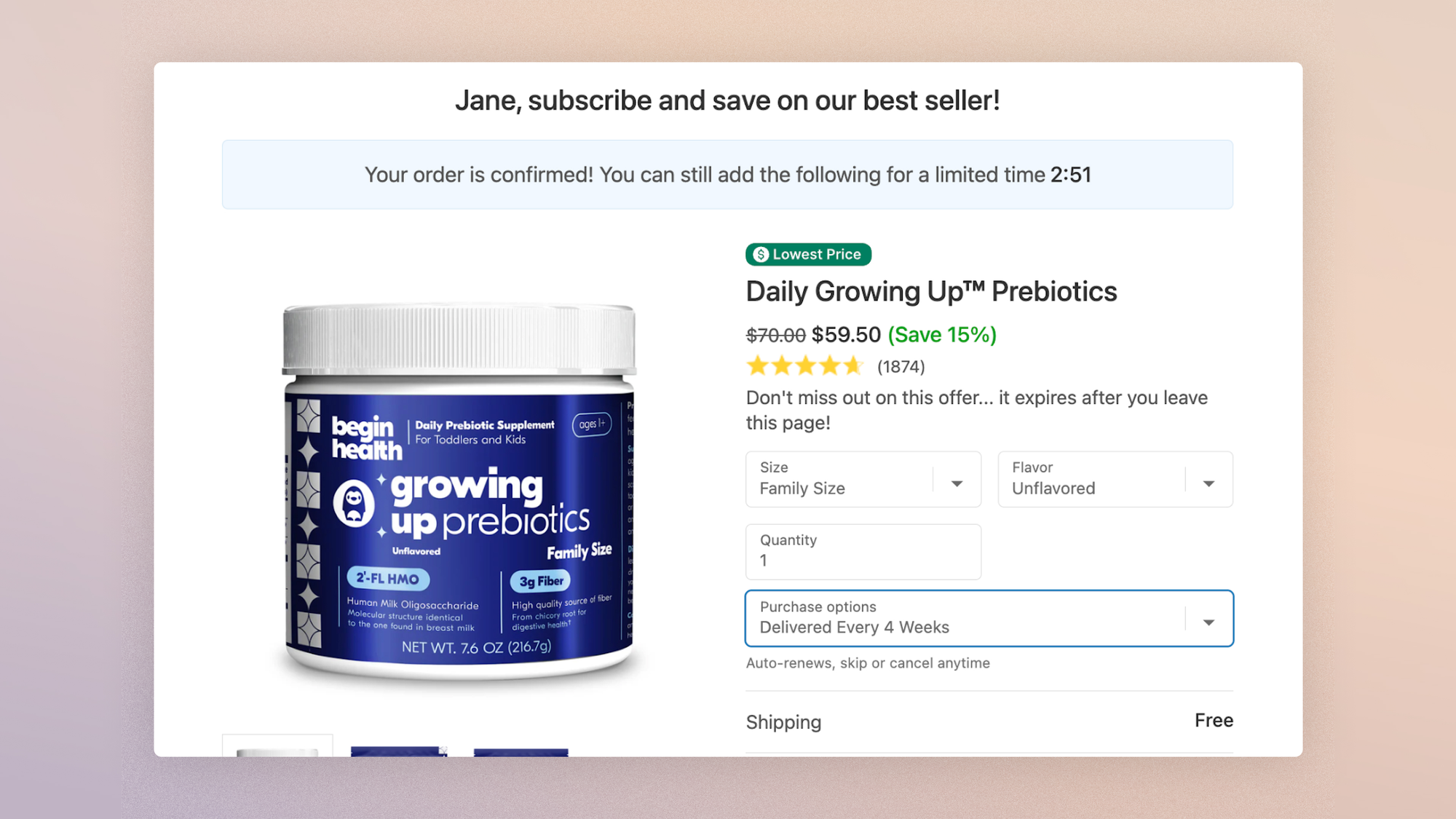 Post-purchase offer displayed after payment on Shopify
