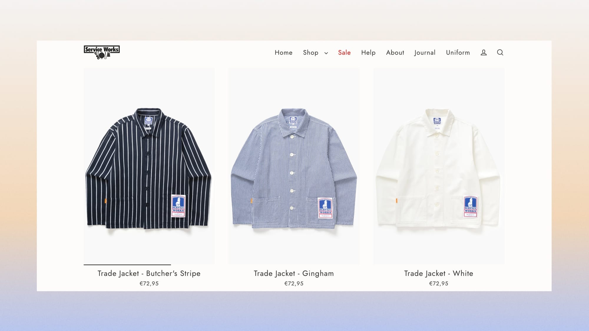 E-commerce collection page with no filters or sorting