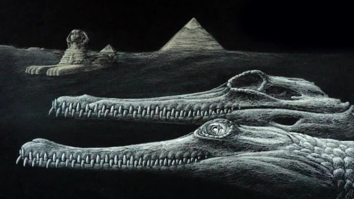 Reconstruccion del extinto Herugavialis cairensi. Ilustracion de Karim Zanaty.