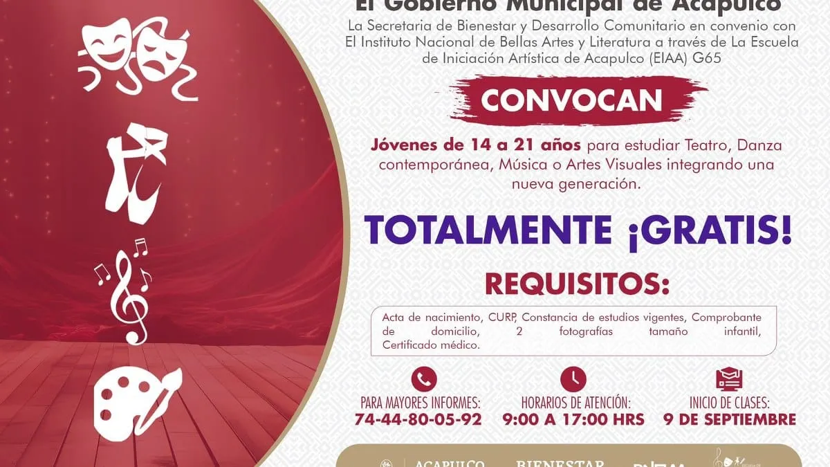 Abren inscripciones para la Escuela de Iniciación Artística de Acapulco