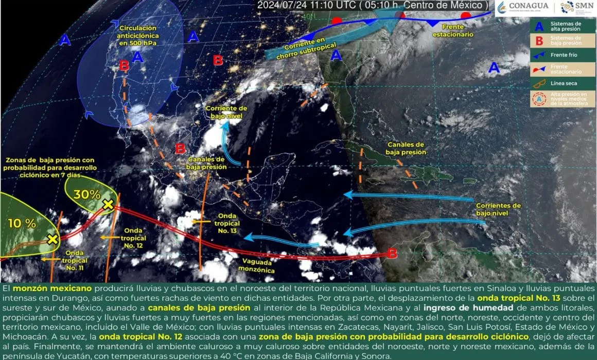 Alertan sobre canales de baja presión que provocarán lluvias fuertes en Guerrero