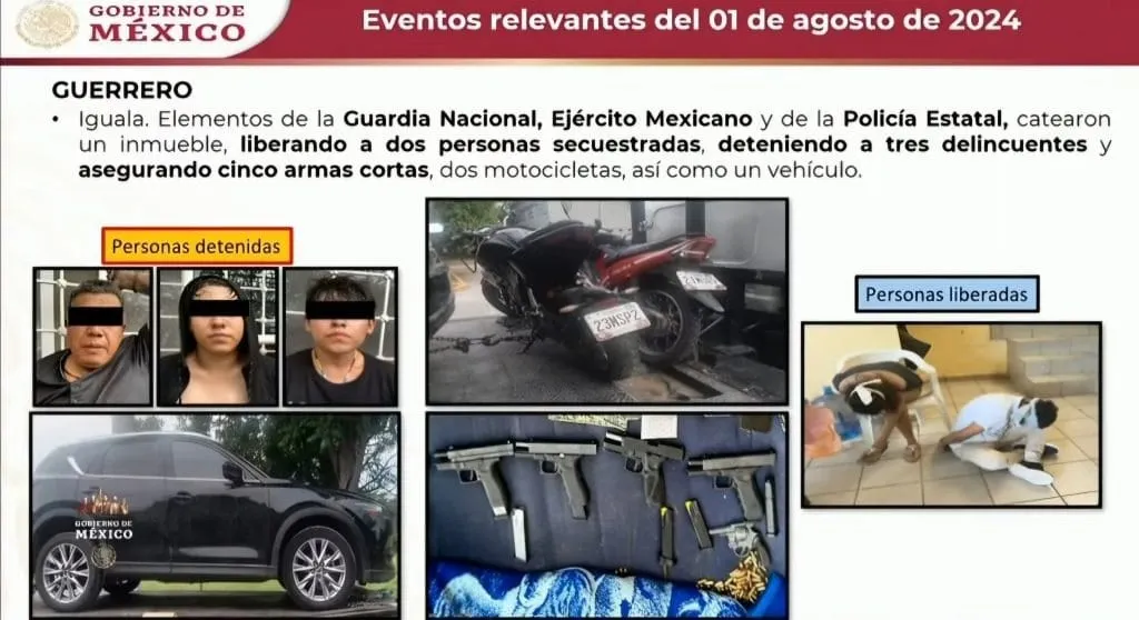 Federación reporta detenciones, liberaciones y decomisos en tres municipios de Guerrero