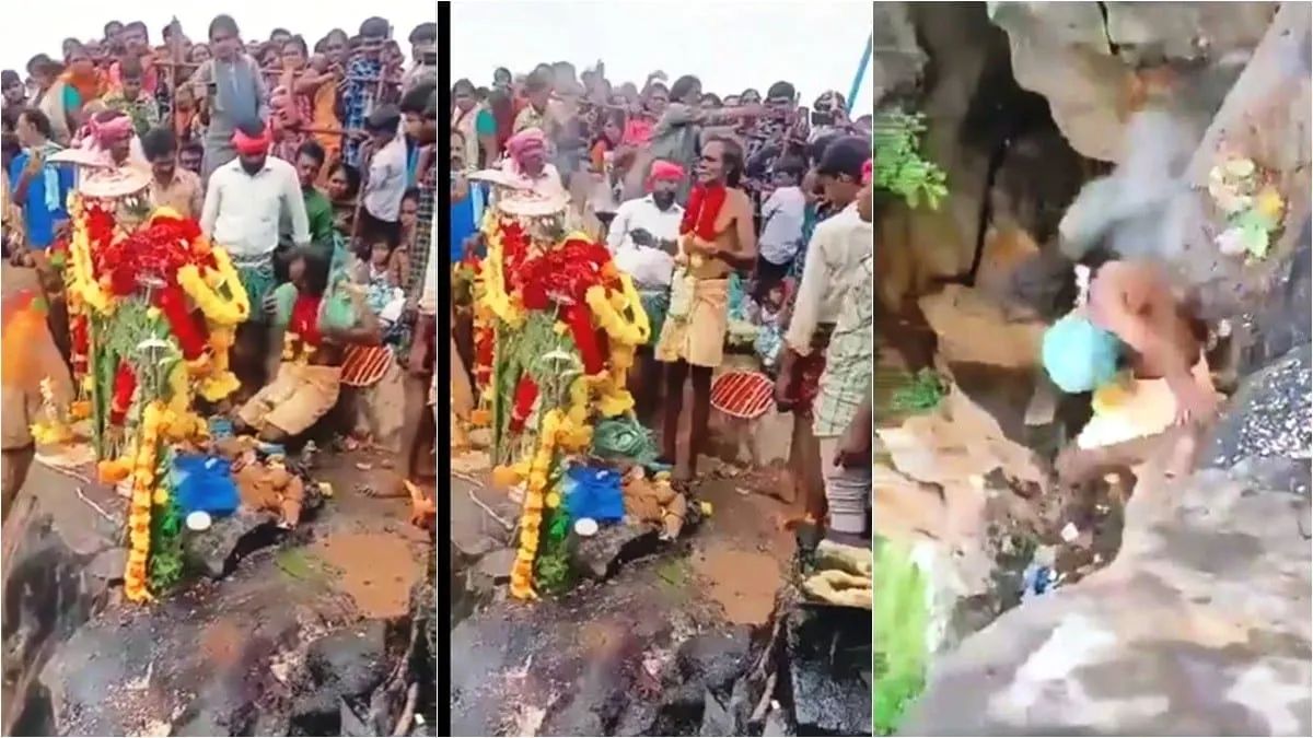 Sacerdote hindú salta hacia su muerte, frente a una multitud, cuando intentaba volar #Video