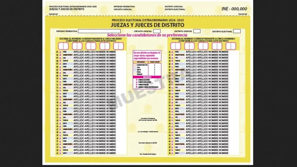 INE presenta avance de diseño de boleta para elección judicial del próximo domingo 1 de julio
