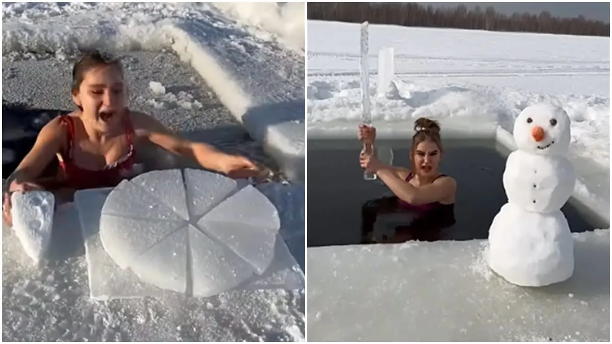 La mujer más fría del mundo, come' pizza de hielo y nada en aguas gélidas de Rusia
