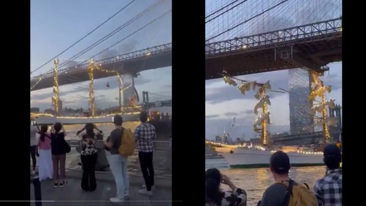 Se estrella contra el Puente de Brooklyn el velero 'El Caballero de los Mares'; hay 22 heridos