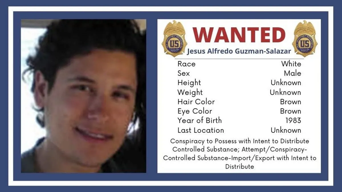 ICE ofrece 10 millones de dólares por información para capturar a Jesús Alfredo Guzmán Salazar, hijo de 'El Chapo'
