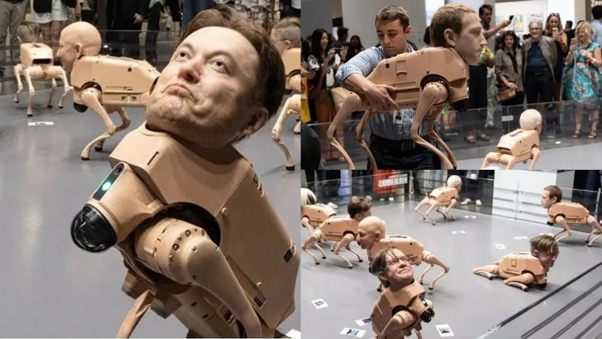 Beeple suelta perros-roboto con cara de Musk y Warhol en Art Basel… y el mercado vuelve a aullar