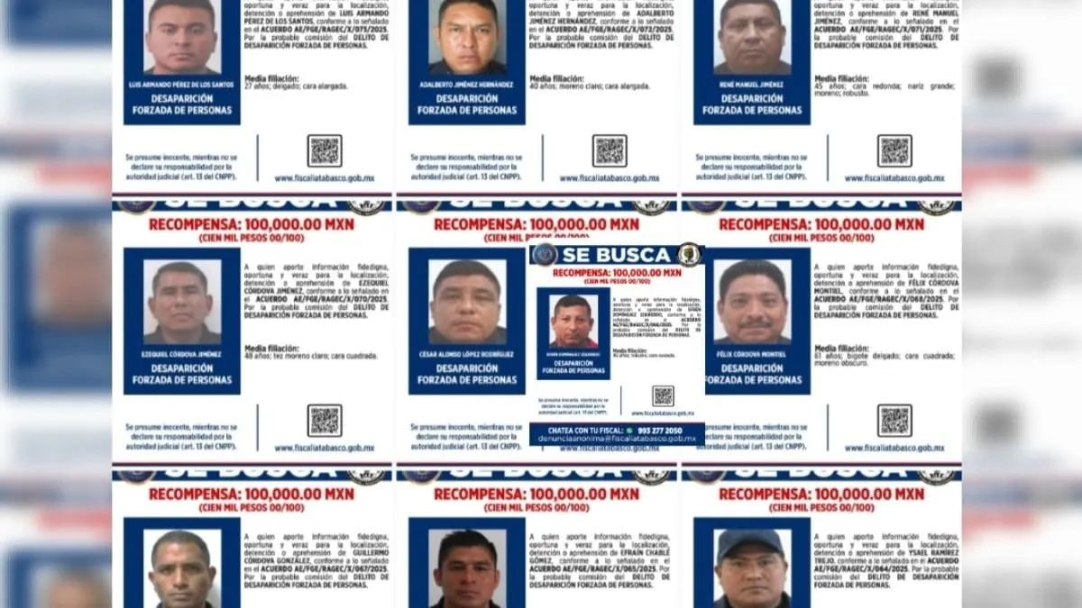 Tabasco ofrece recompensas para ubicar a 10 policías investigados por desaparición forzada