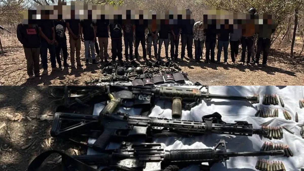 Los detenidos y el arsenal ilegal decomisado.