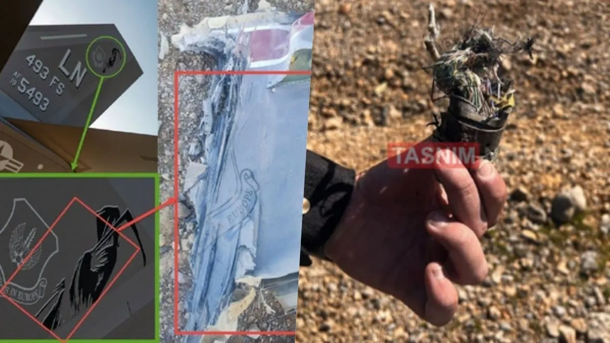 Restos de avión del combate de EU derribado por Irán.