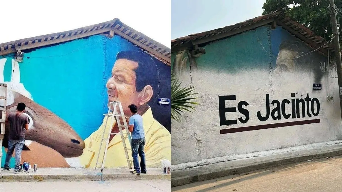 Borran mural para colocar nombre de Jacinto.