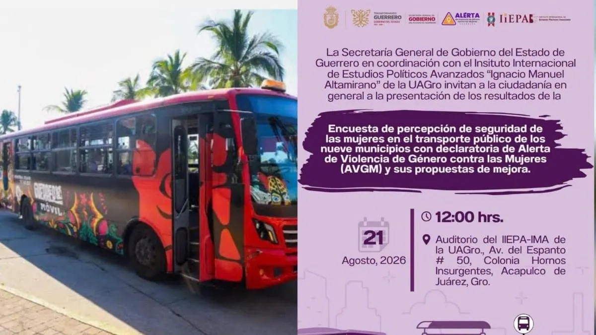 Convocan en Acapulco a conocer encuesta sobre seguridad de mujeres en transporte público en Guerrero