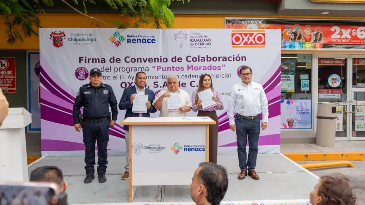 Impulsa Gustavo Alarcón red de Puntos Morados en OXXO para proteger a mujeres y menores en Chilpancingo