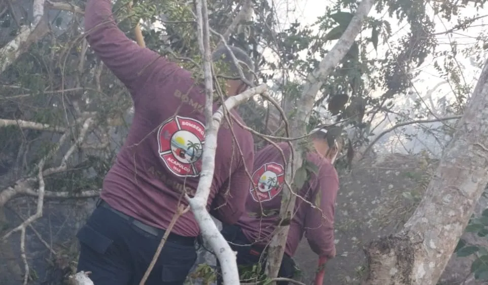 Bomberos atienden un incendio en Cumbres de Llano Largo en Acapulco