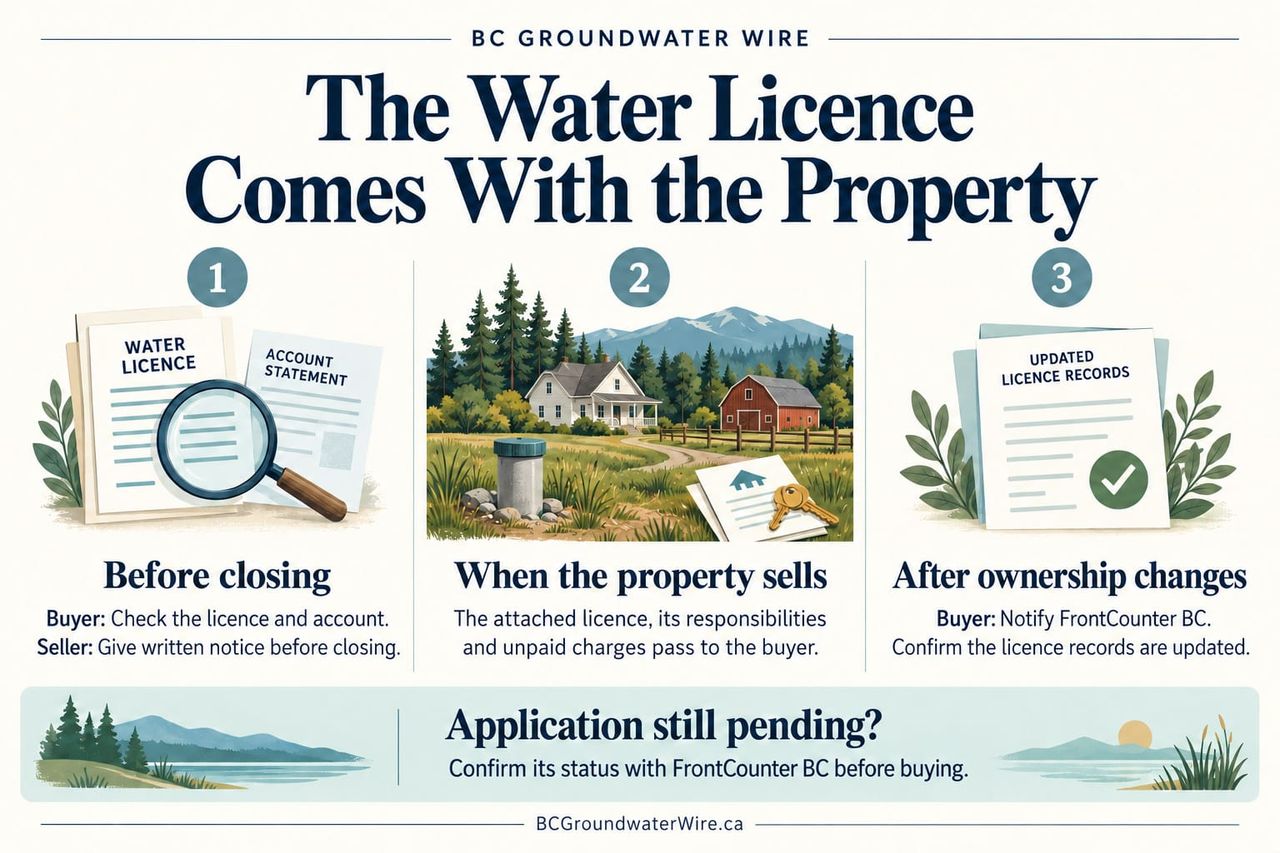 Steps for buyers and sellers when a BC property has a registered water licence.
